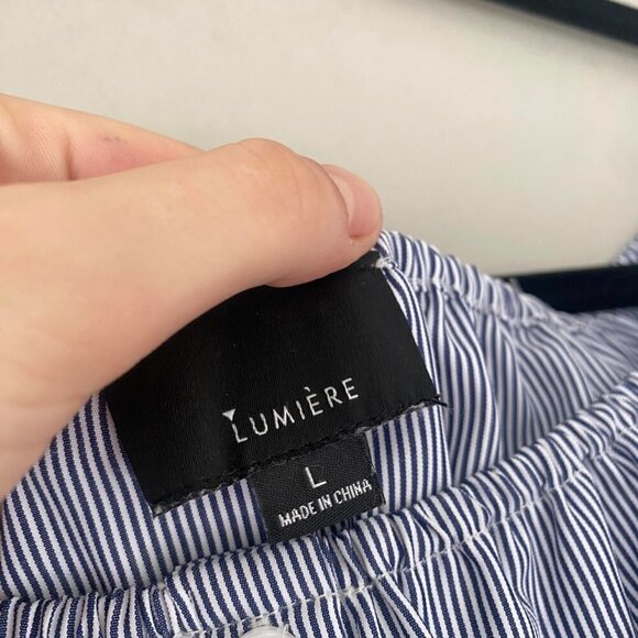 Lumiere Anthropologie blue and white stripe off the shoulder dress - Picture 4 of 6